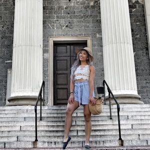Blue and white shorts